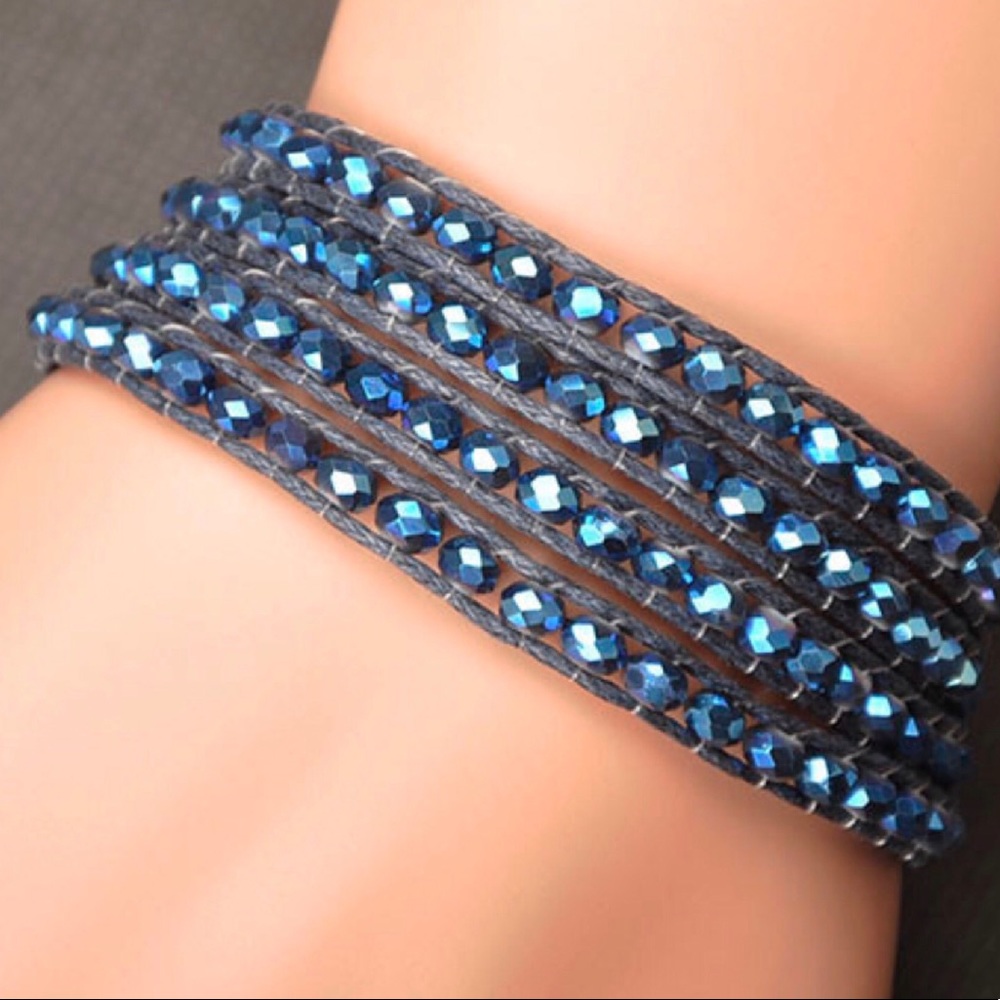 Handmade Blue Crystal Wrist Wrap- Boutique Item, Fair Trade